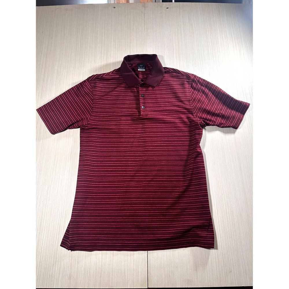 Nike Dri-Fit UV Polo Shirt Men's Medium‎ Red Striped Short Sleeve Collared Golf